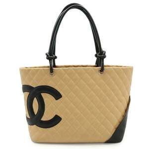 CHANEL Cambon Line Coco Mark Large Tote Bag Shoulder in Beige and Black Soft ...